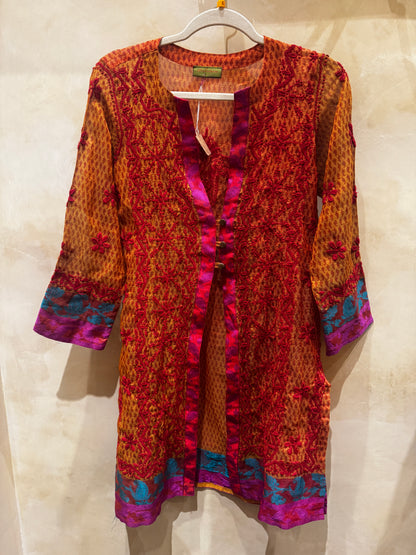 GOSSAMER GAUZE HAND EMBROIDERED COAT