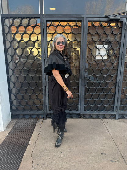 BLACK LEATHER CAPELET