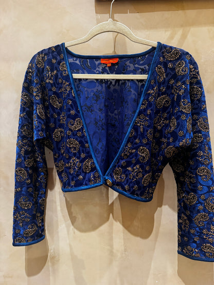 GILDED PAISLEY STRETCH VELVET SHRUG