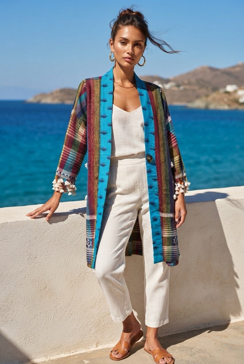 AQUA RAINBOW HANDLOOM COTTON COAT