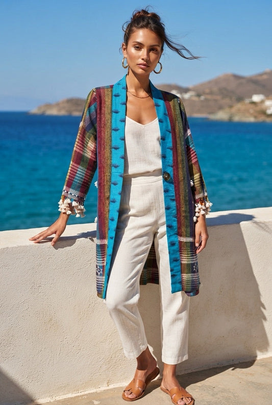 AQUA RAINBOW HANDLOOM COTTON COAT