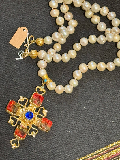 CRUSTY CRUCIFIX PEARL NECKLACES