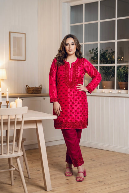 HOT CINNAMON PAPAYA SILK KURTI