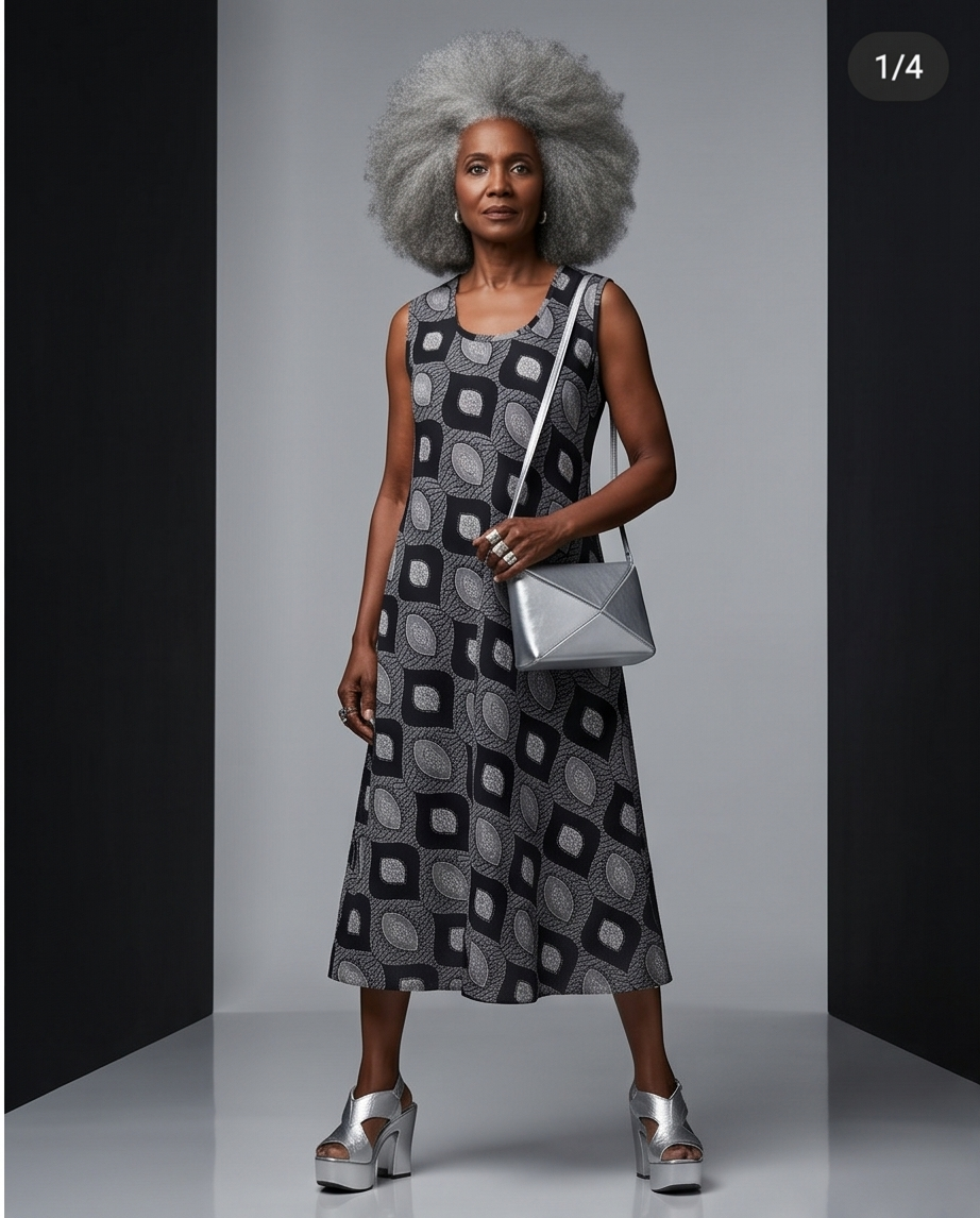 ABSTRACT BLACK COTTON SLIP DRESS
