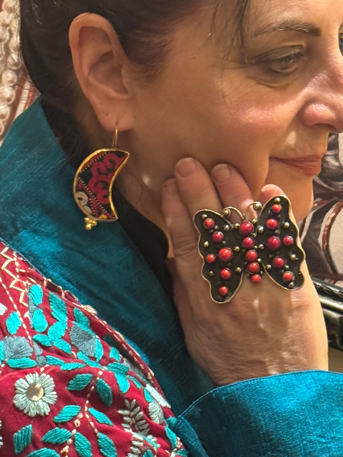 INTRICATELY EMBROIDERED MOON SLIVER EARRINGS