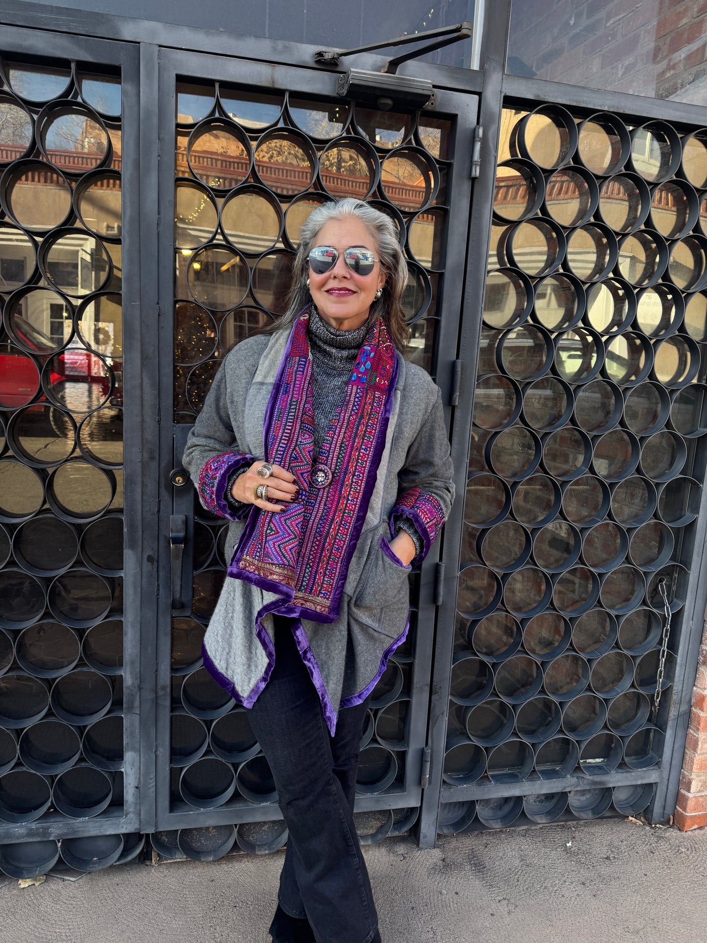 PURPLE TRIM NANA SWEATER