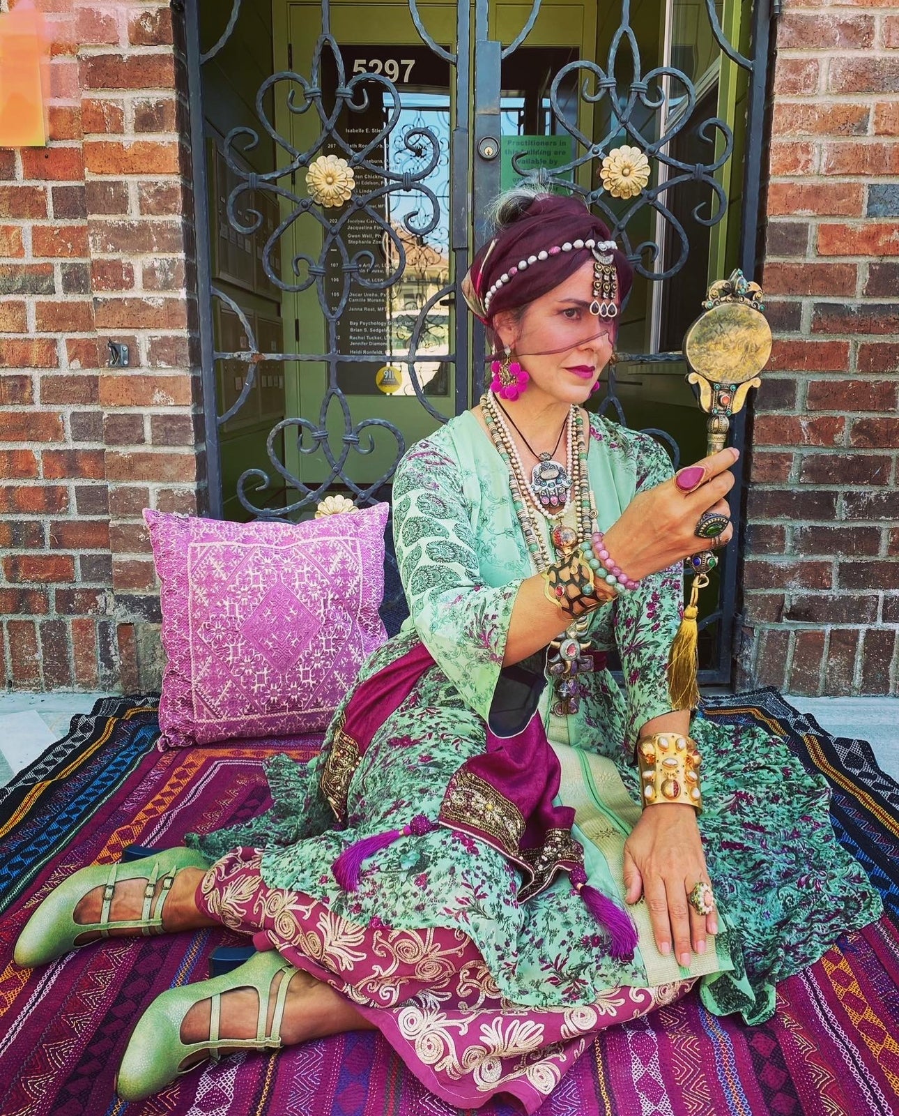 ANTIQUE SILVER GEMSTONE HAND MIRROR