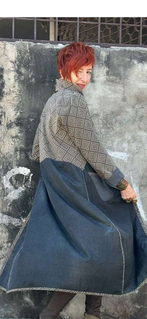 REVERSIBLE VERDIGRIS COLLAGE COAT