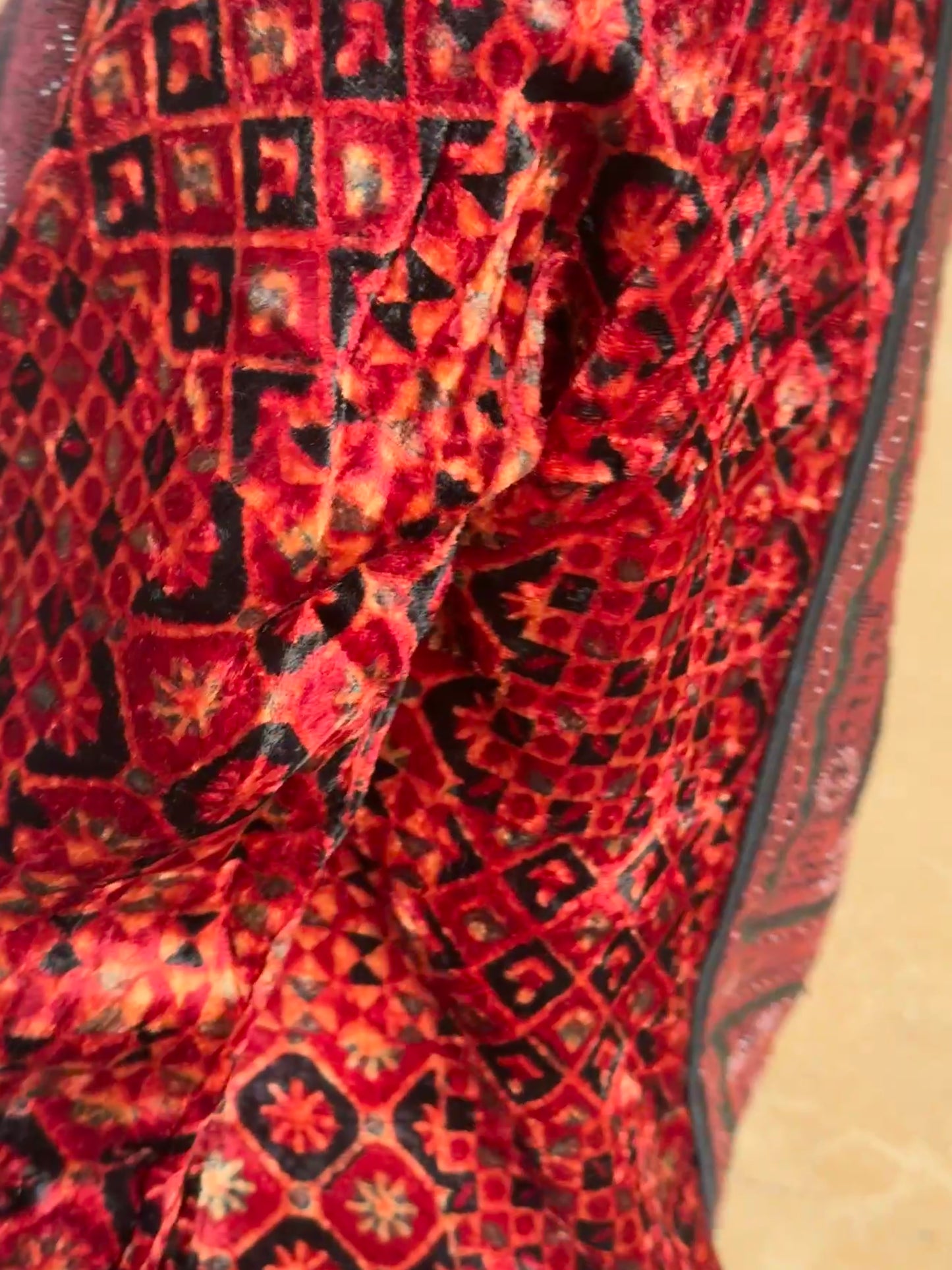 LUXE VELVET RED HAND EMBROIDERED SWING COAT