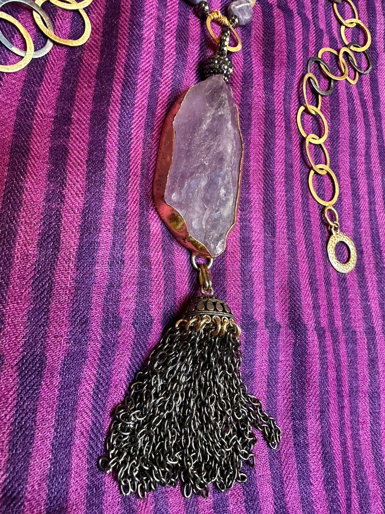 MIXED METAL AMETHYST PENDANT NECKLACE