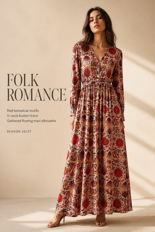 ALEGRA MAXI DRESS RED EXOTIC GARDEN