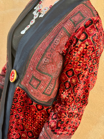 LUXE VELVET RED HAND EMBROIDERED SWING COAT