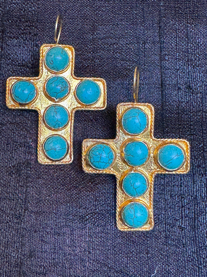 GEMSTONE CROSS EARRINGS