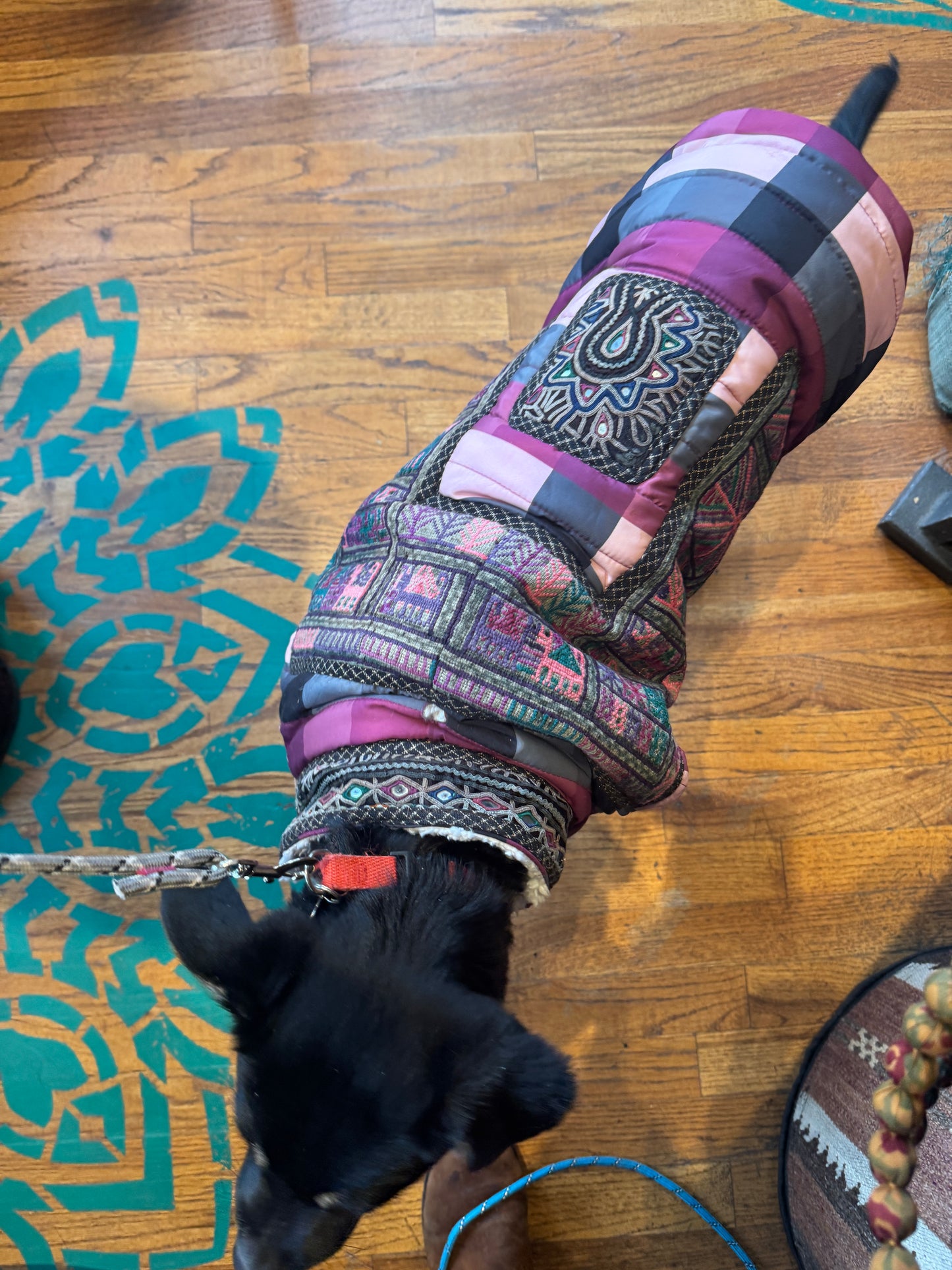 TRIBAL CHIC HAND EMBROIDERED PLAID DOG JACKET