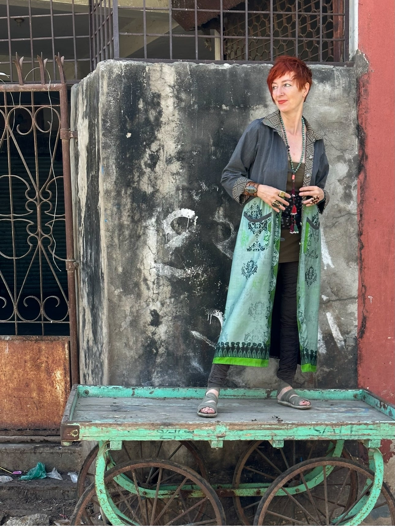 REVERSIBLE VERDIGRIS COLLAGE COAT