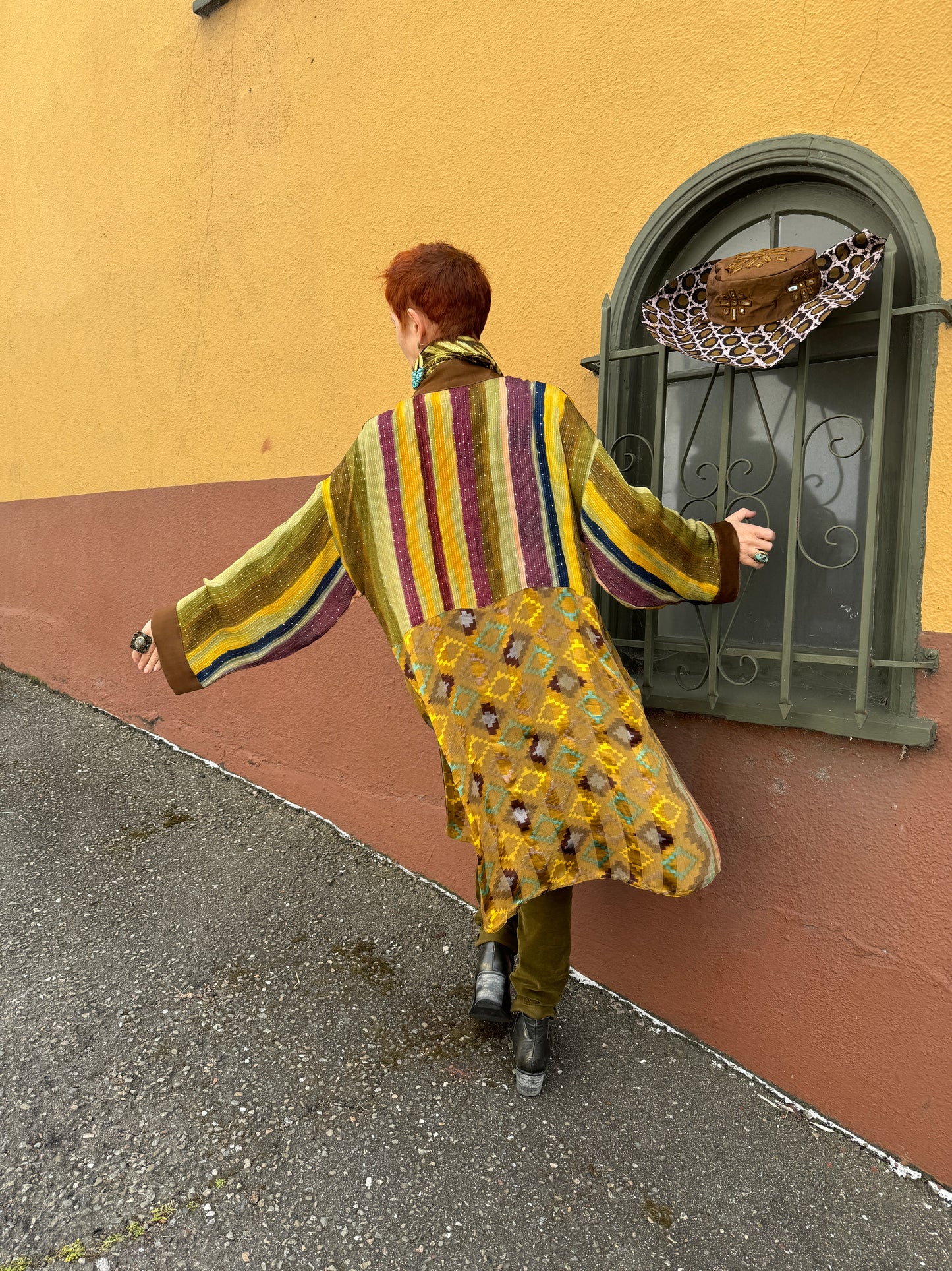 GEODE IKAT & STRIPES RUBY KIMONO COAT