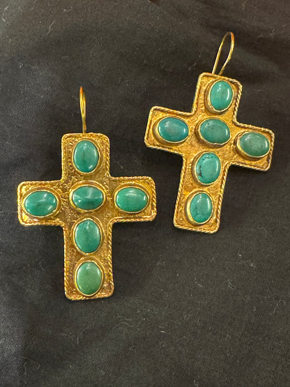GEMSTONE CROSS EARRINGS