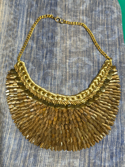 RBG INTRICATE METAL FISH SCALE YOKE BIB NECKLACE