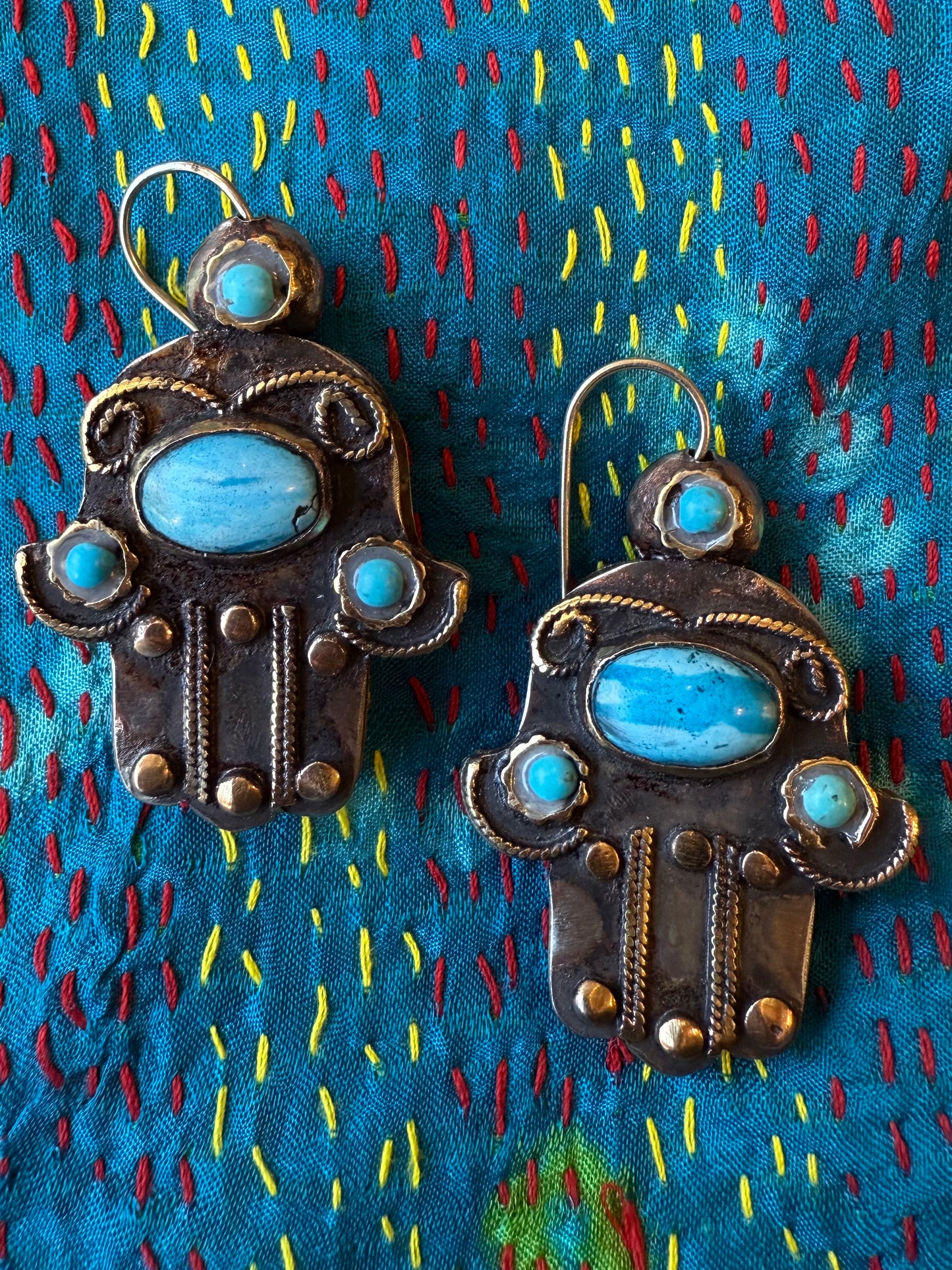 DOUBLE-SIDED GEMSTONE HAMSA EARRINGS