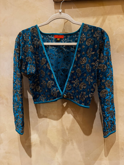 GILDED PAISLEY STRETCH VELVET SHRUG