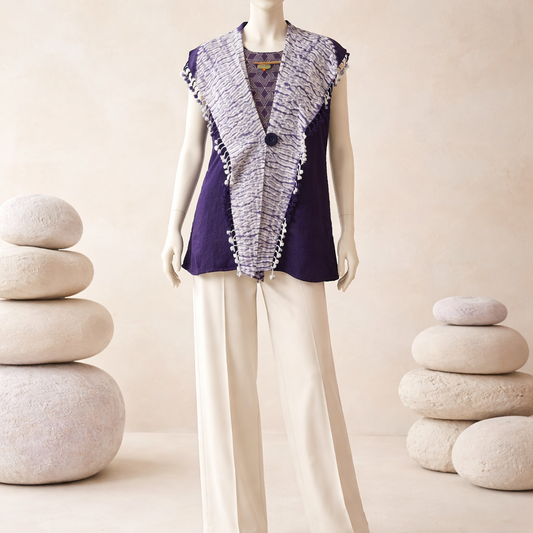 PURPLE WOOL SHIBORI VEST