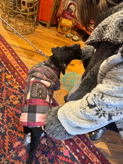 TRIBAL CHIC HAND EMBROIDERED PLAID DOG JACKET