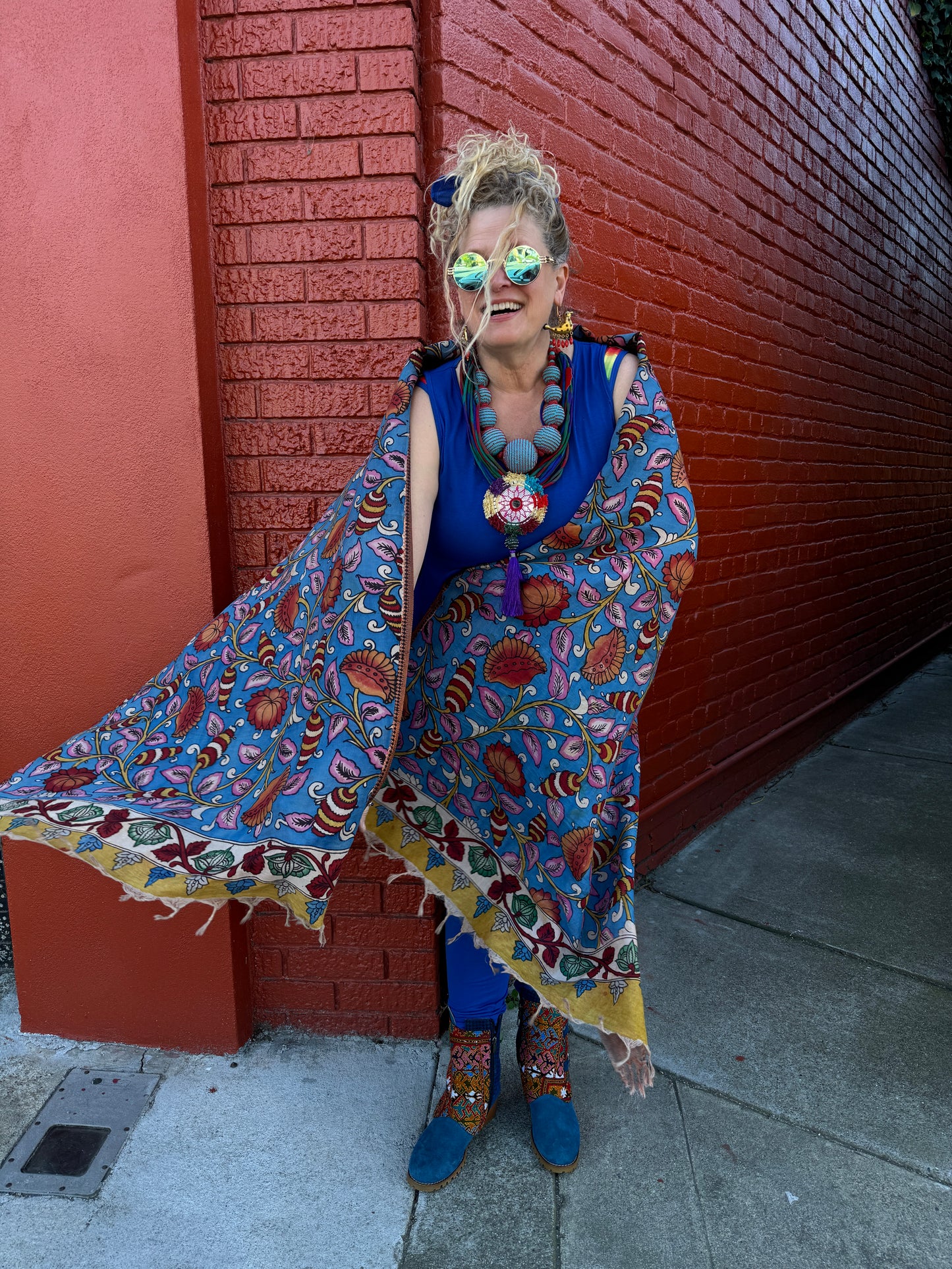 CORNFLOWER KALAMKARI FLORAL SHAWL