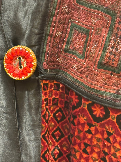 LUXE VELVET RED HAND EMBROIDERED SWING COAT