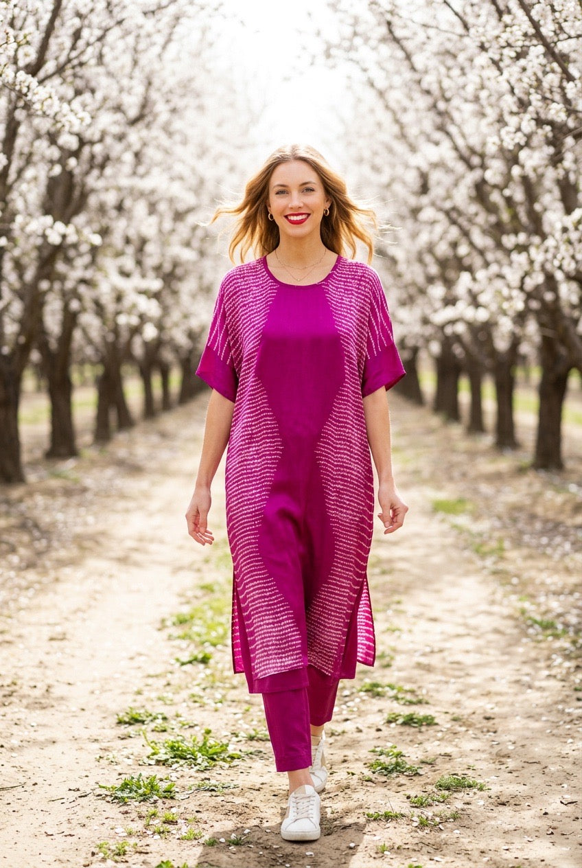 PINK CLOUD SHIBORI KAFTAN