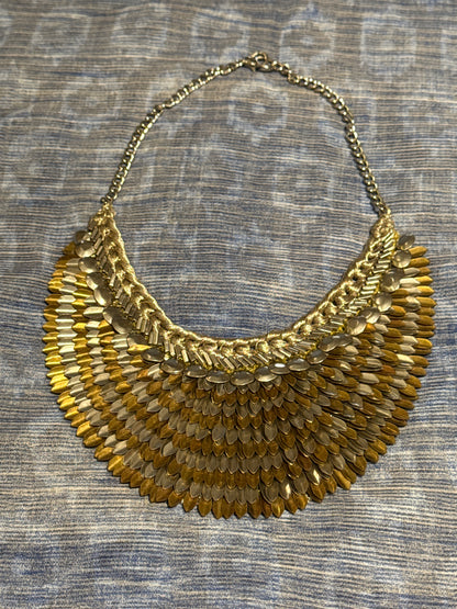 RBG INTRICATE METAL FISH SCALE YOKE BIB NECKLACE