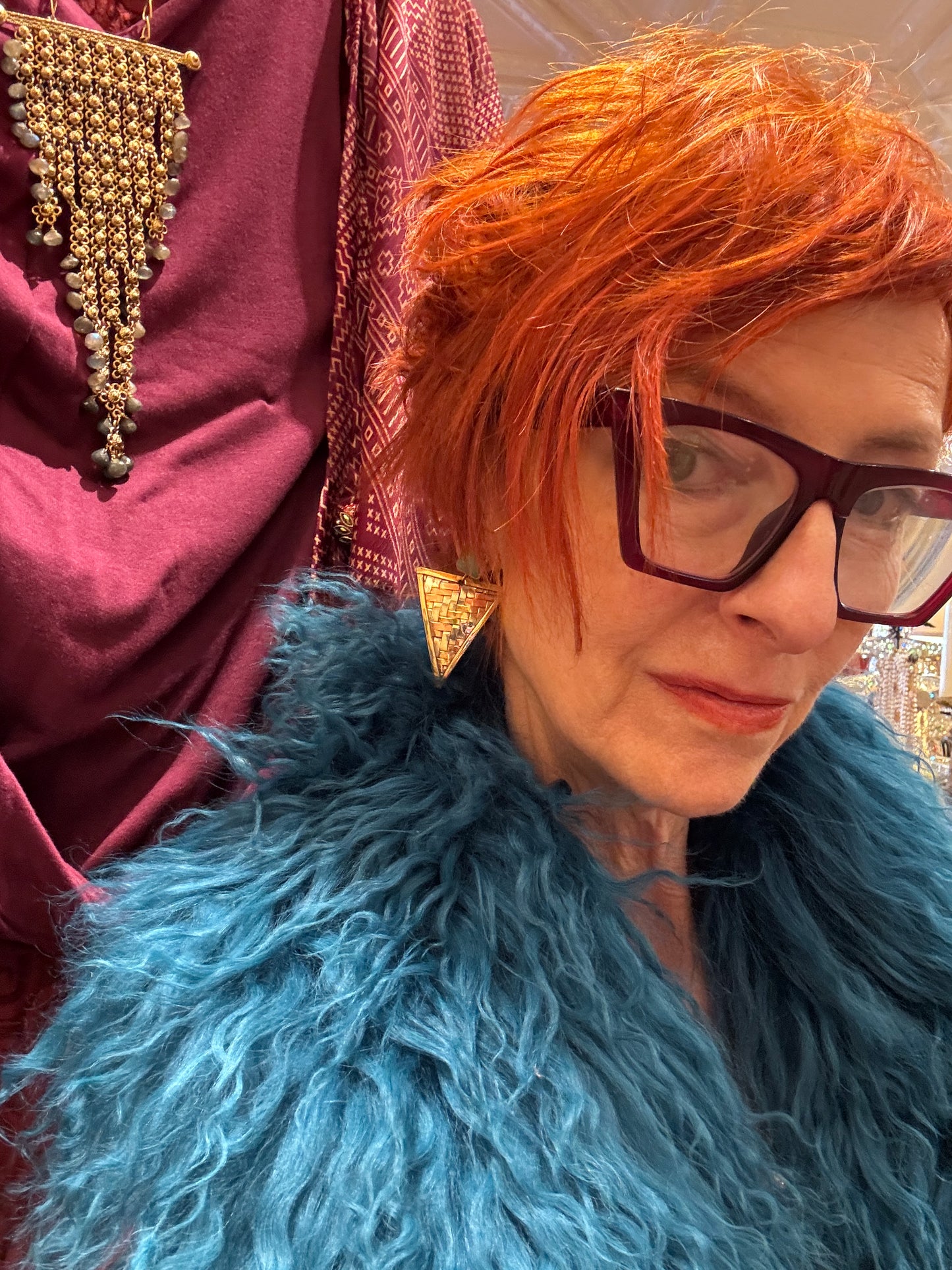 WOVEN MIX METAL TRIANGLE EARRINGS