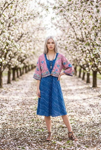 PINK FLORAL CROP JACKET