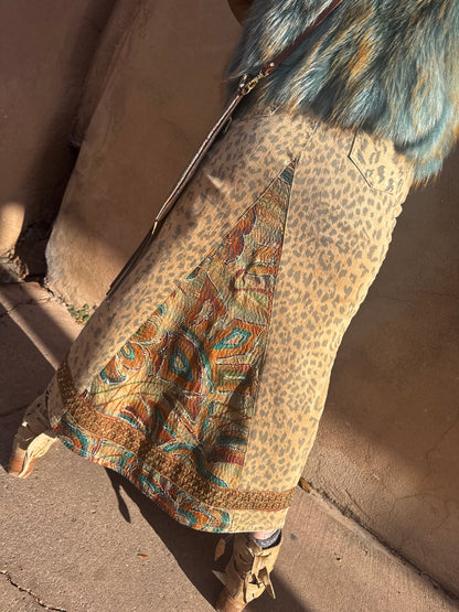 UPCYCLED LEOPARD JEAN SKIRT