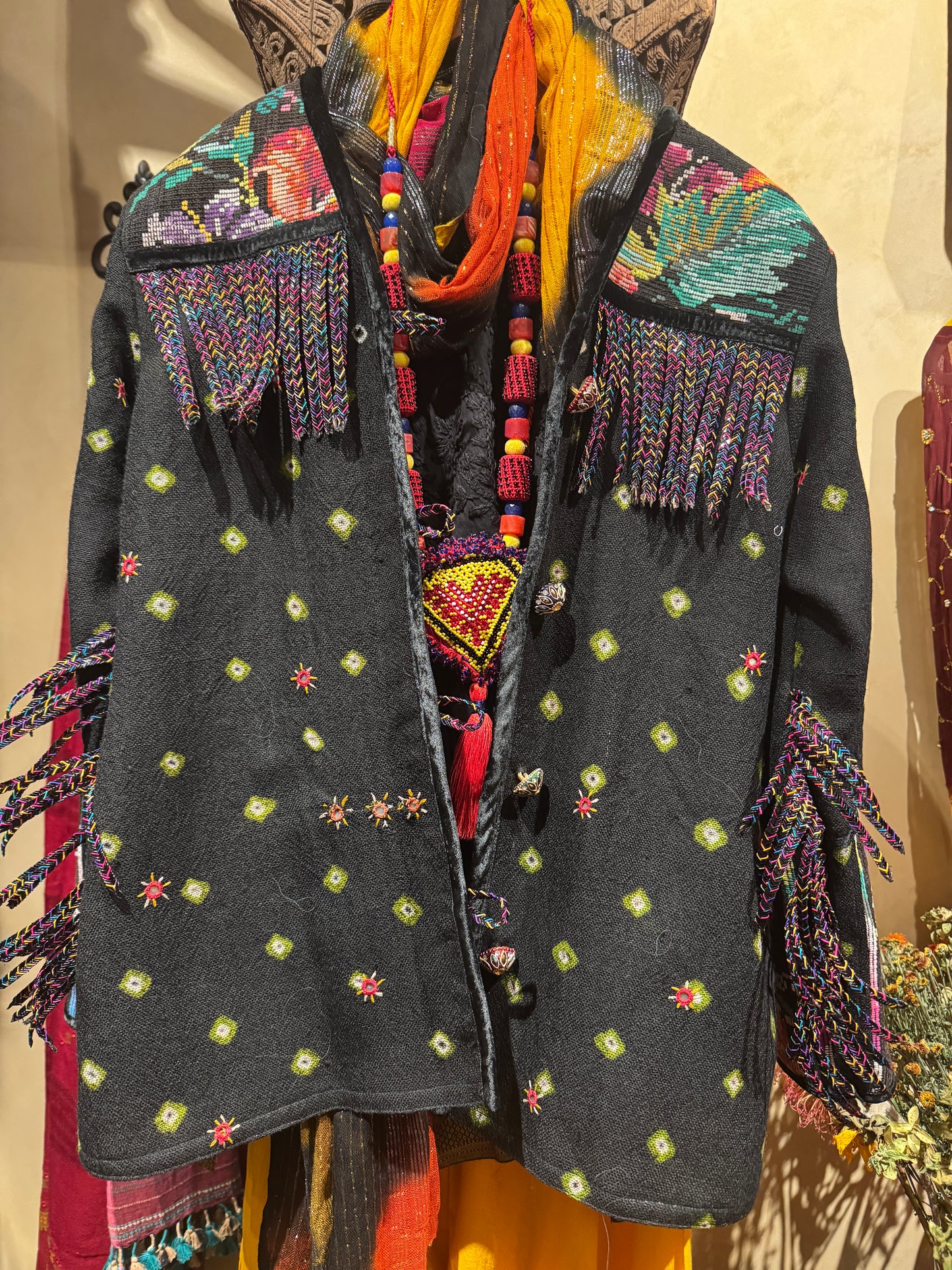 BLACK BANDHANI HUIPIL REDUX JACKET