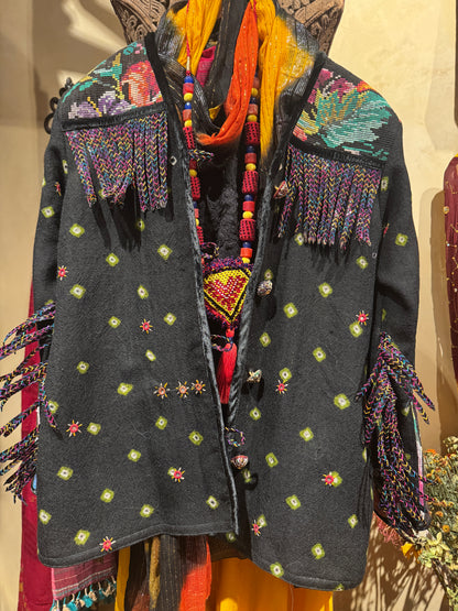 BLACK BANDHANI HUIPIL REDUX JACKET
