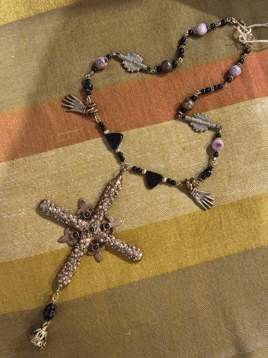 BYZANTINE BLACK ONYX CROSS NECKLACE