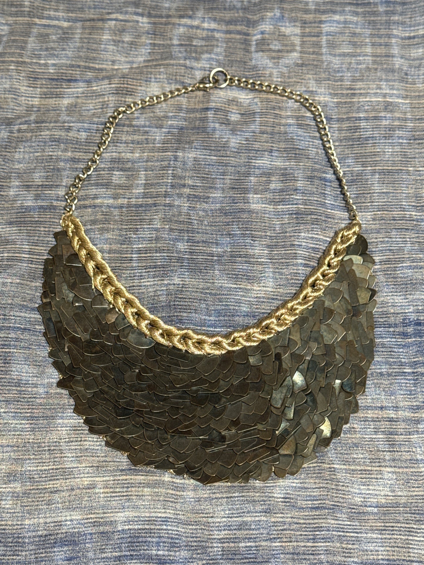 RBG INTRICATE METAL FISH SCALE YOKE BIB NECKLACE