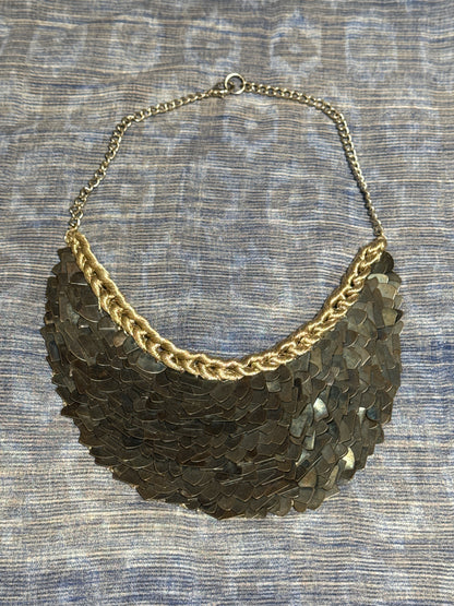 RBG INTRICATE METAL FISH SCALE YOKE BIB NECKLACE