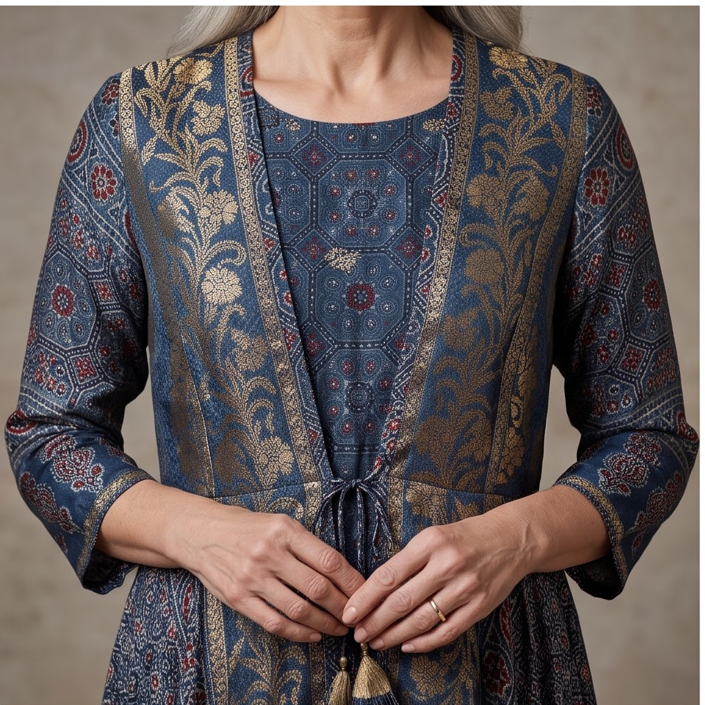 AZEEZA LUXURIOUS INDIGO BROCADE HANDPRINT