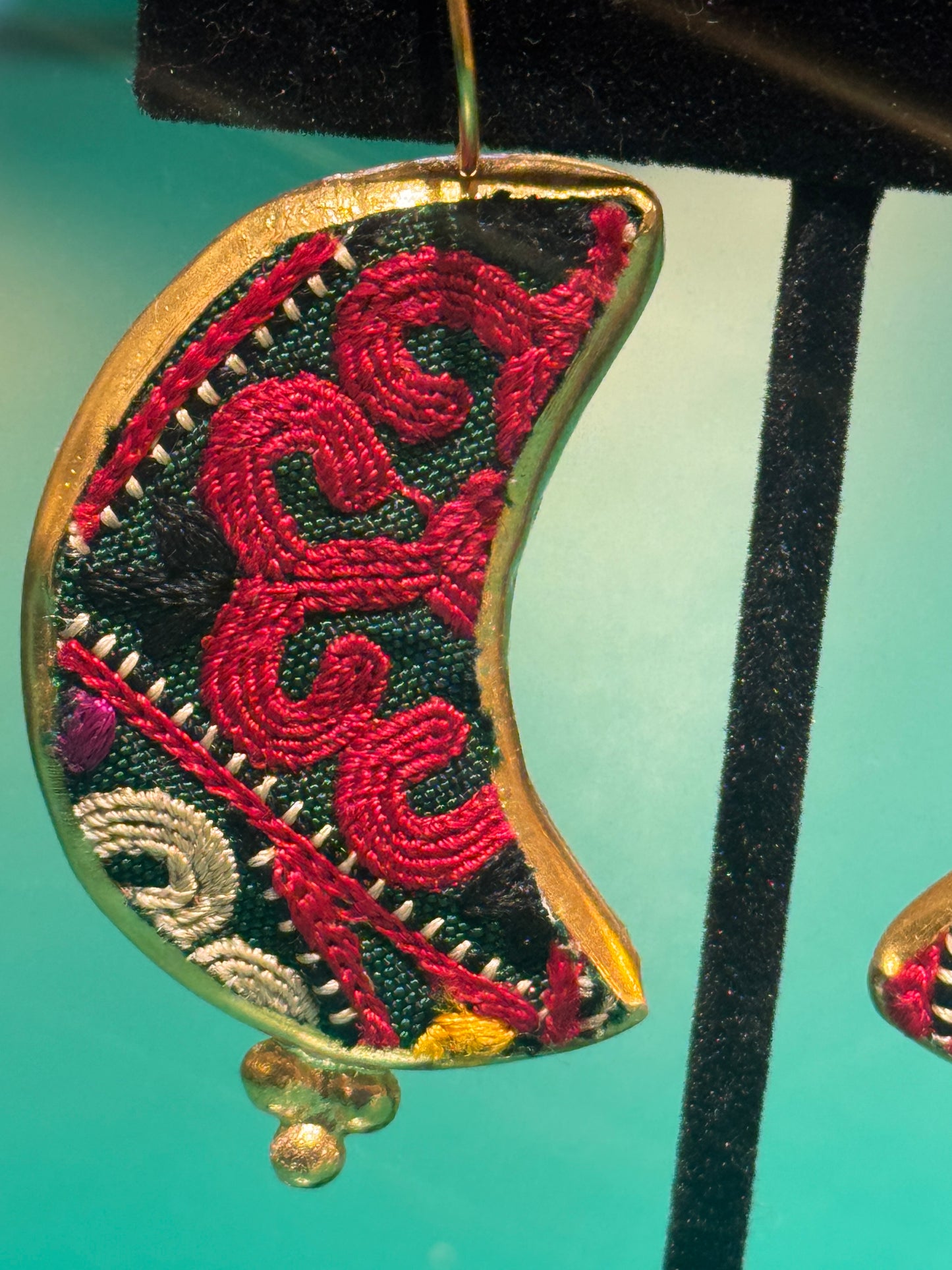 INTRICATELY EMBROIDERED MOON SLIVER EARRINGS