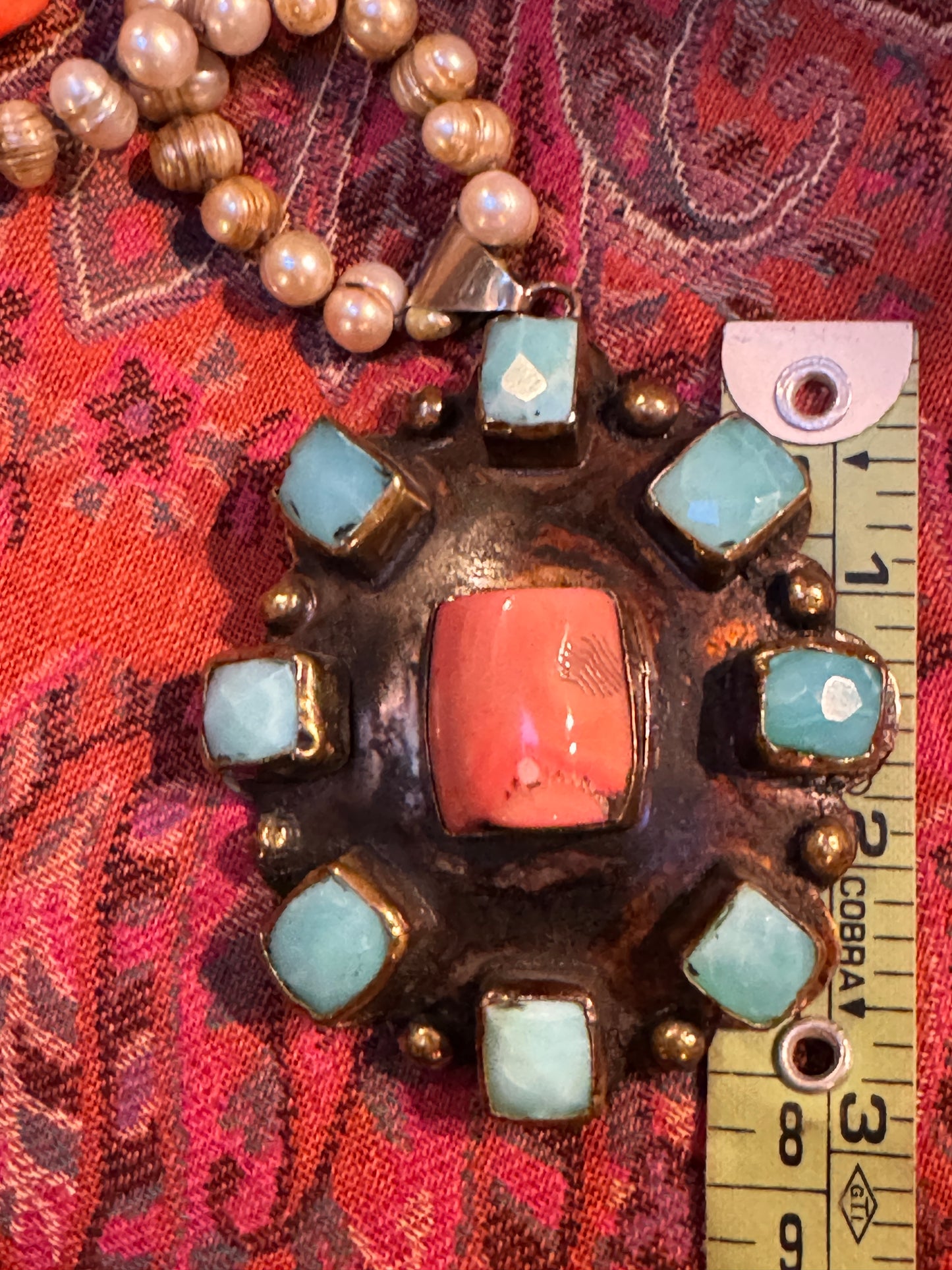 SHIELD OF ZENA IN AMAZONITE & CORAL