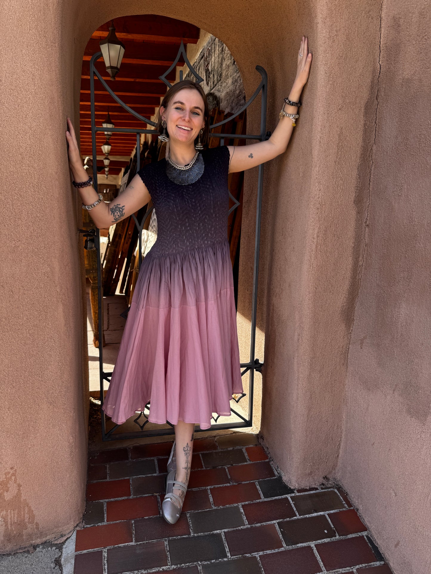OMBRE SMOKE TO PINK SMOCKED DRESS