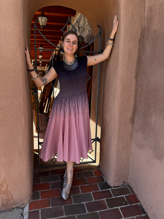 OMBRE SMOKE TO PINK SMOCKED DRESS