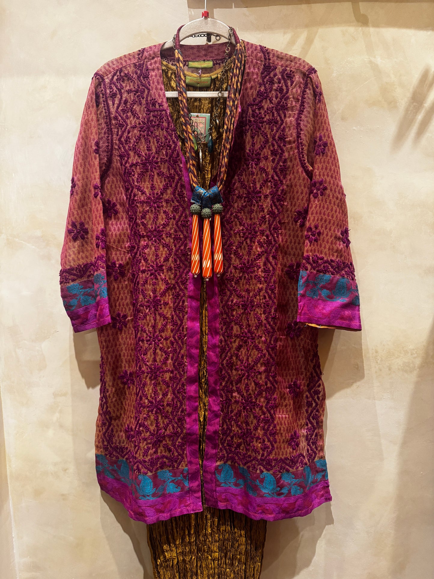 GOSSAMER GAUZE HAND EMBROIDERED COAT