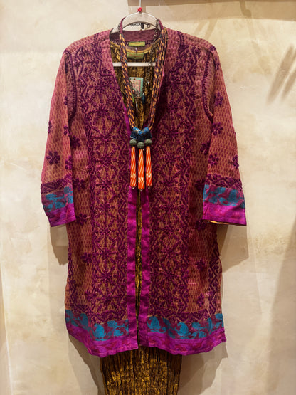 GOSSAMER GAUZE HAND EMBROIDERED COAT
