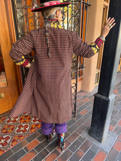 SKULLS AND CHECKS UPCYCLED SWING COAT