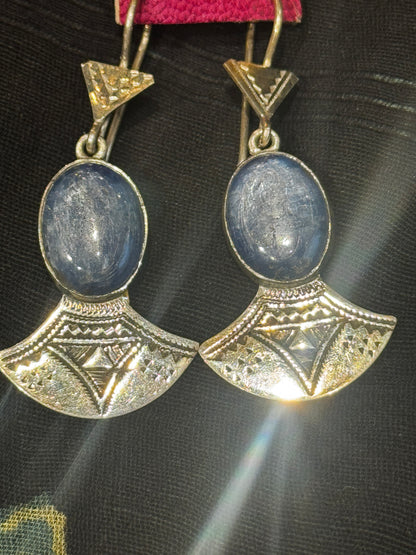 KYANITE ENGRAVED SILVER EARRINGS