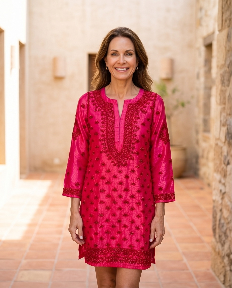 HOT CINNAMON PAPAYA SILK KURTI