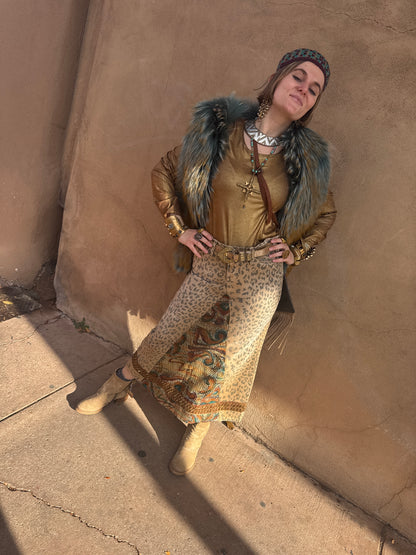 UPCYCLED LEOPARD JEAN SKIRT