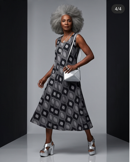 ABSTRACT BLACK COTTON SLIP DRESS